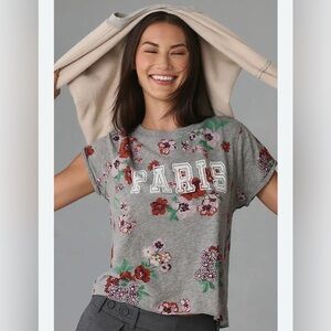 Anthropologie Maeve The Caitlin Boxy Tee in Paris Floral